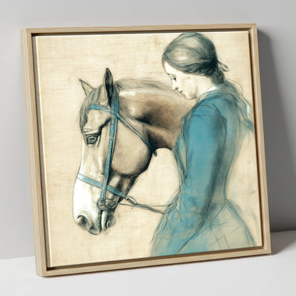 The Silent Bond horse & rider canvas wall art in natural frame