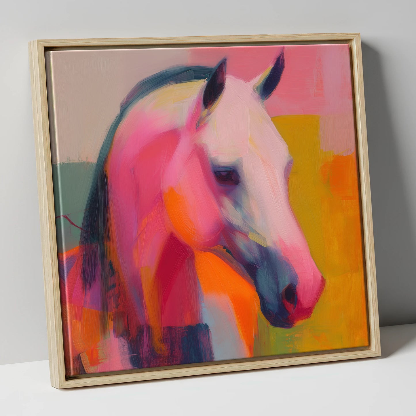 Vivid Equine Expression horse breed canvas wall art in natural frame