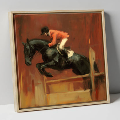 The Bold Leap show jumping horse canvas wall art in natural frame