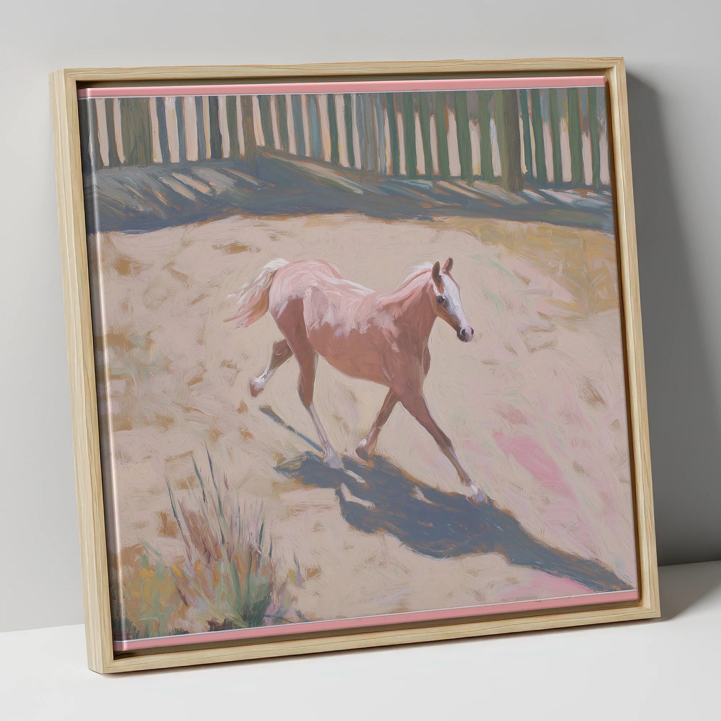 Sunlit Arena Stride horse breed canvas wall art in natural frame