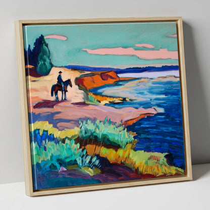 Vivid Coastal Hack beach horse canvas wall art in natural frame