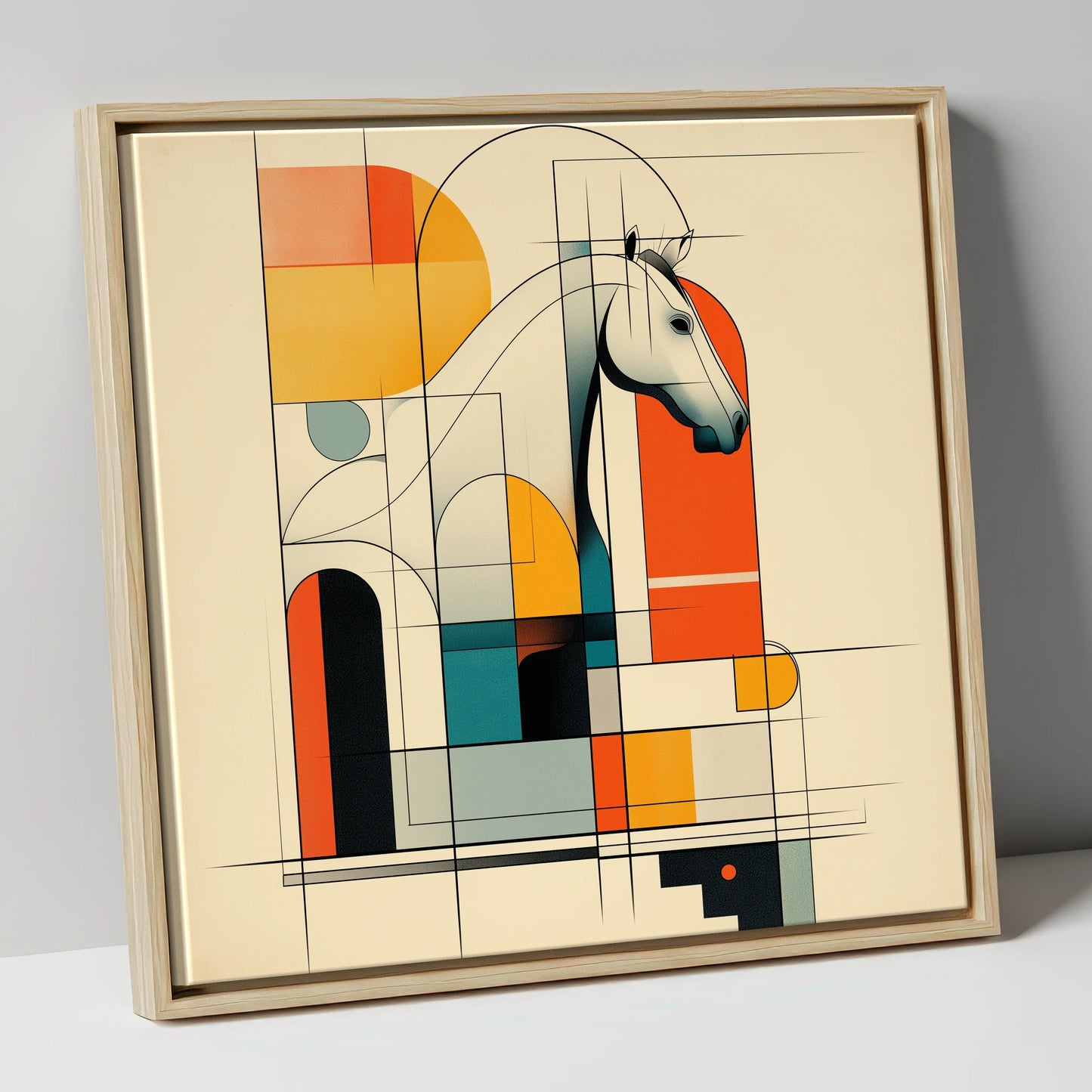 Architectural Equine Profile horse stable canvas wall art in natural frame