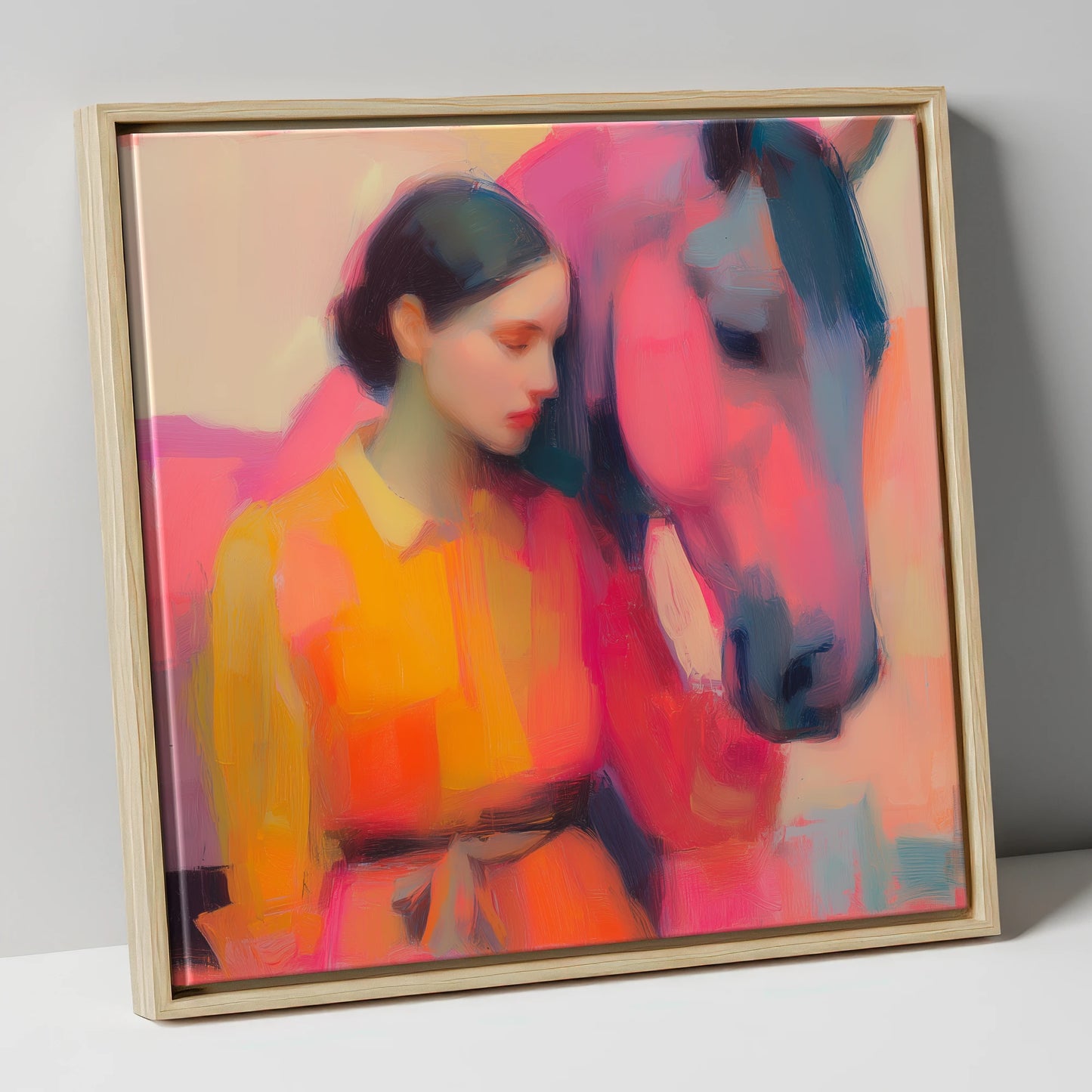 Radiant Bond horse & rider canvas wall art in natural frame