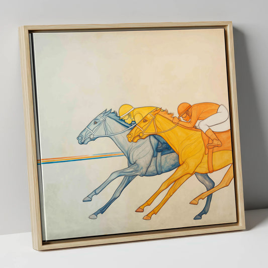 Rhythmic Pursuit racing horse canvas wall art in natural frame