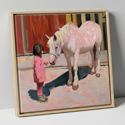 A Quiet Connection horse & rider canvas wall art in natural frame