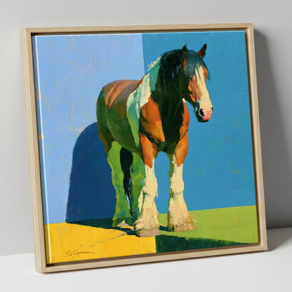Heavy Horse in Bright Sunlight horse breed canvas wall art in natural frame