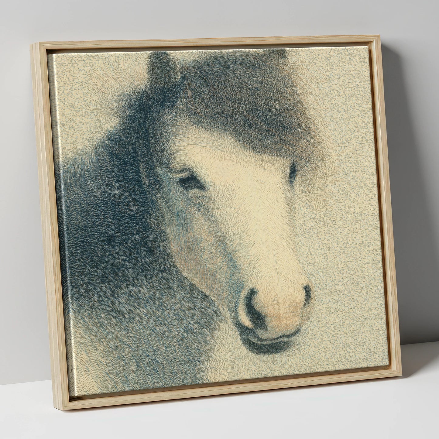 Midnight Slate Portrait horse breed canvas wall art in natural frame