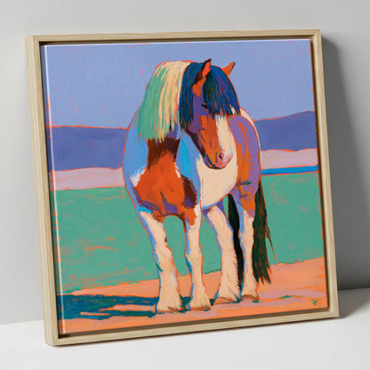 Vibrant Coloured Cob Portrait horse breed canvas wall art in natural frame