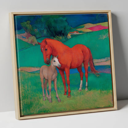 Vibrant Maternal Bond mare & foal canvas wall art in natural frame