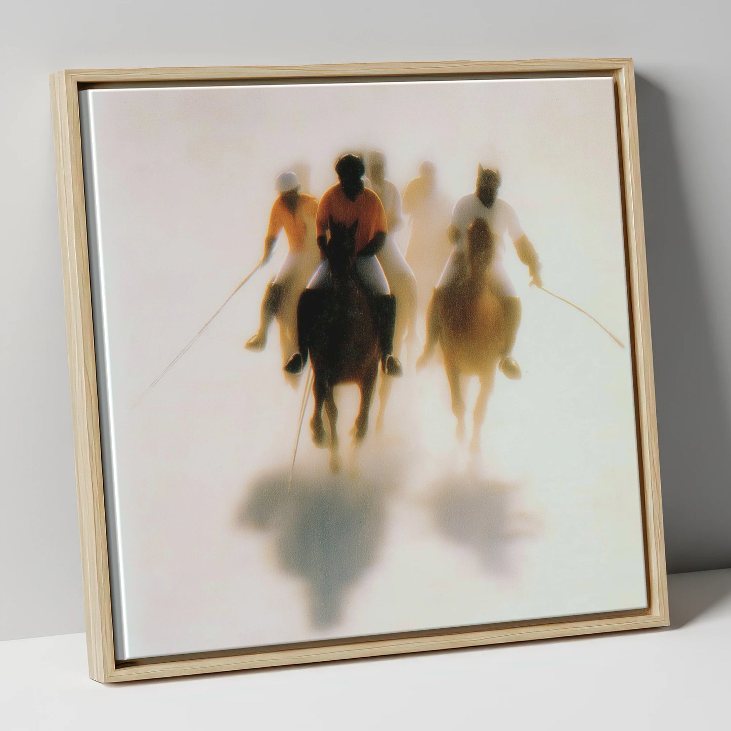 The Ethereal Chukka polo horse canvas wall art in natural frame