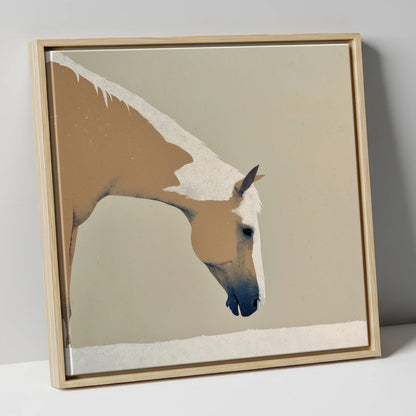 Serenity in Tan and Cream horse portrait canvas wall art in natural frame