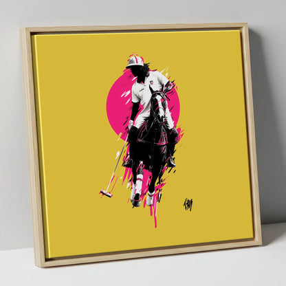 The Vibrant Chukka polo horse canvas wall art in natural frame
