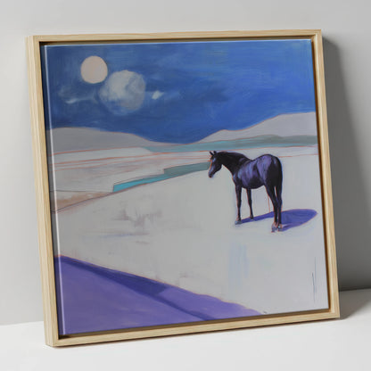 Midnight Solitude horse landscape canvas wall art in natural frame