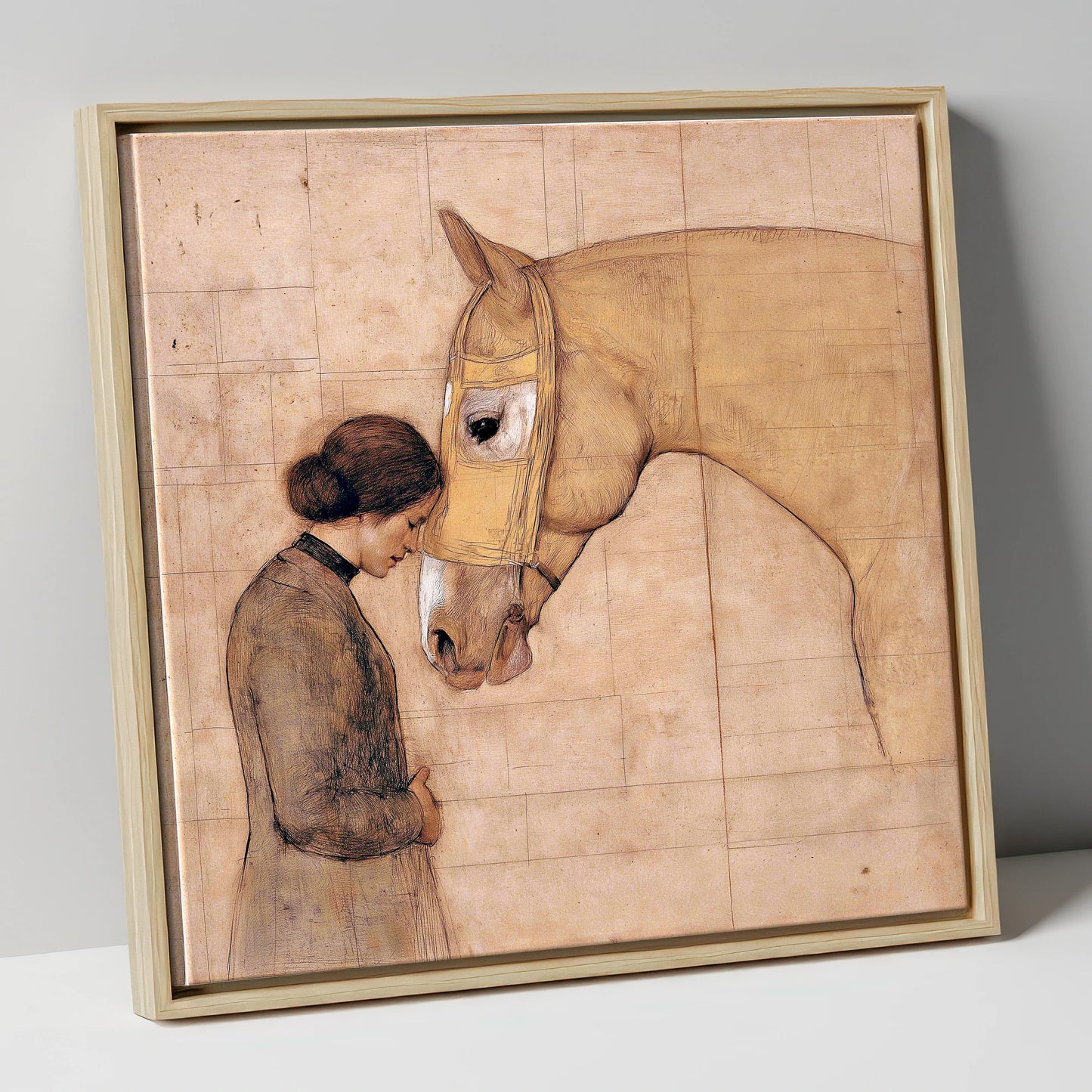 The Silent Language horse & rider canvas wall art in natural frame