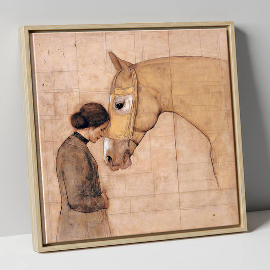 The Silent Language horse & rider canvas wall art in natural frame