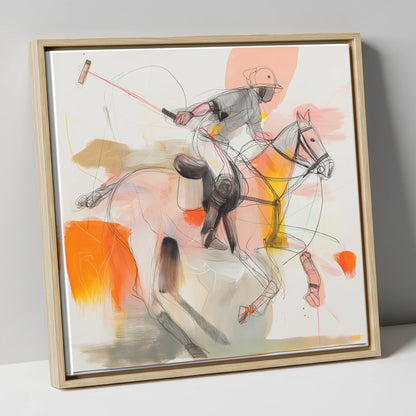 Dynamic Polo Swing polo horse canvas wall art in natural frame