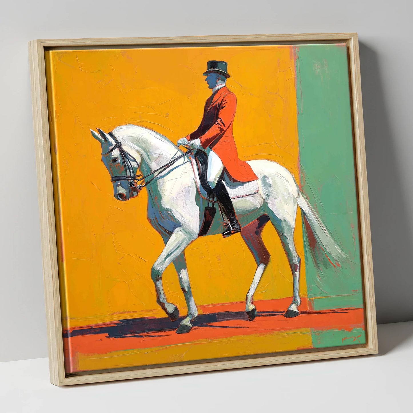 Radiant Dressage Stride dressage horse canvas wall art in natural frame