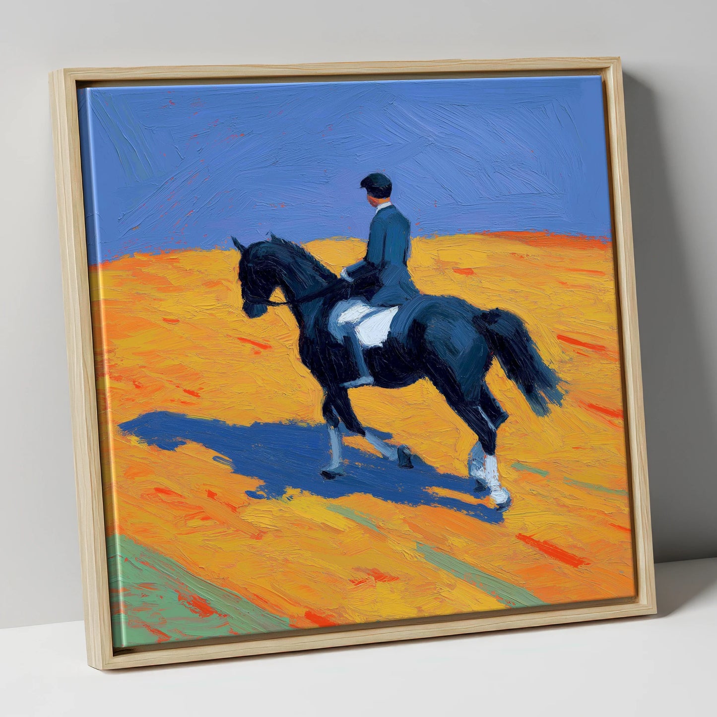 Vibrant Dressage Cadence dressage horse canvas wall art in natural frame