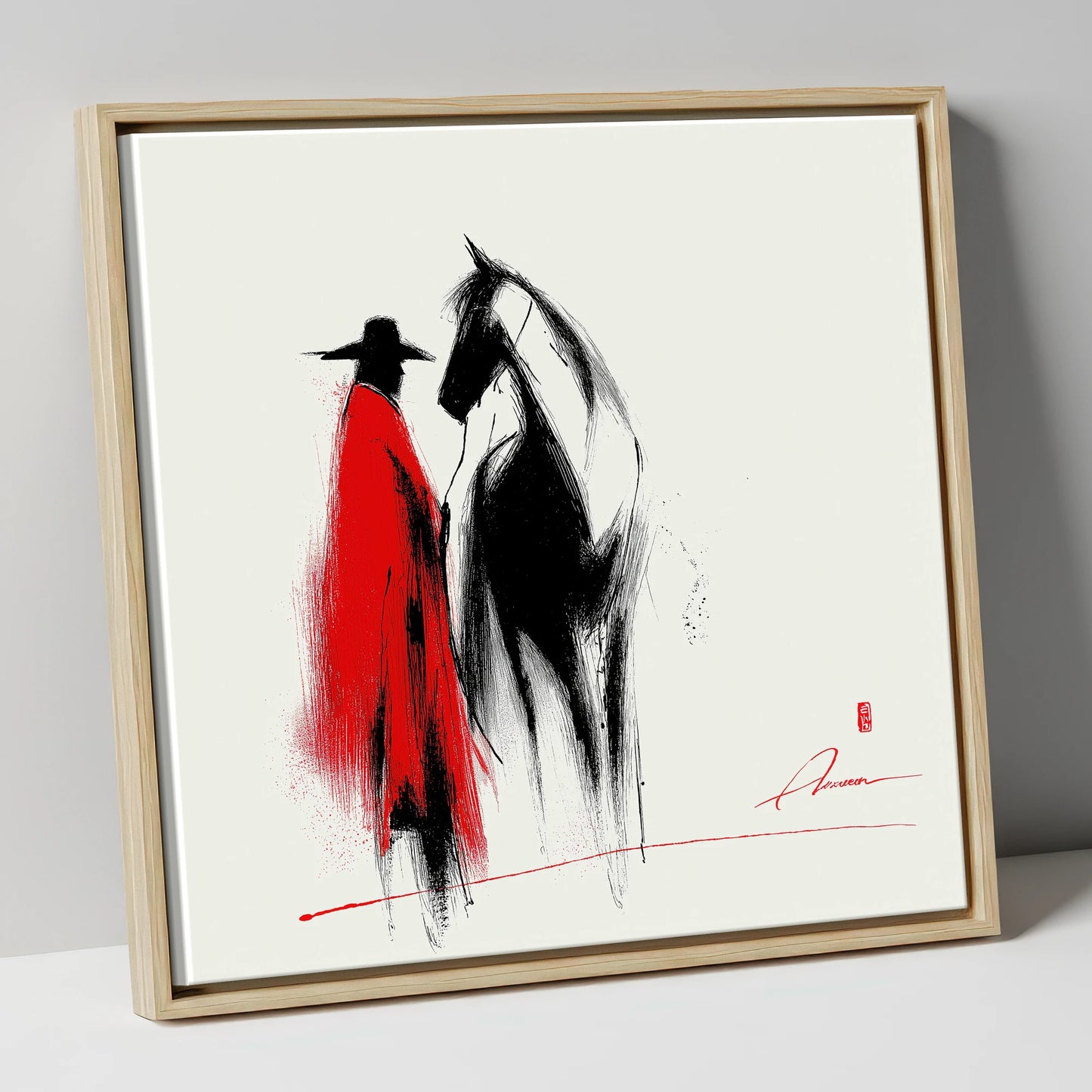 Crimson Western Silhouette western horse canvas wall art in natural frame