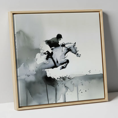 Airborne Shadows show jumping horse canvas wall art in natural frame