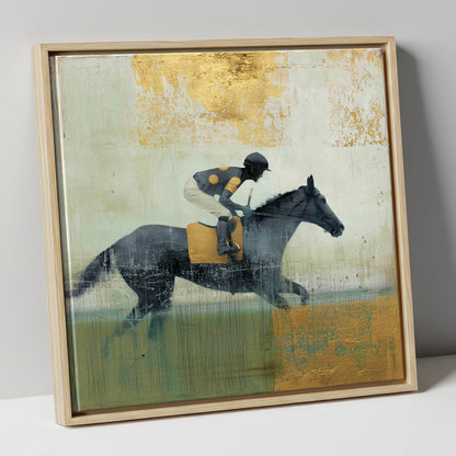 The Golden Furlong racing horse canvas wall art in natural frame
