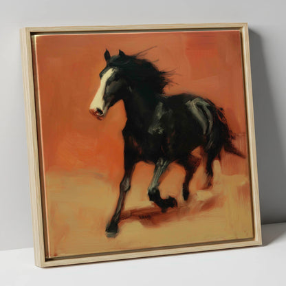 Terracotta Spirit horse portrait canvas wall art in natural frame
