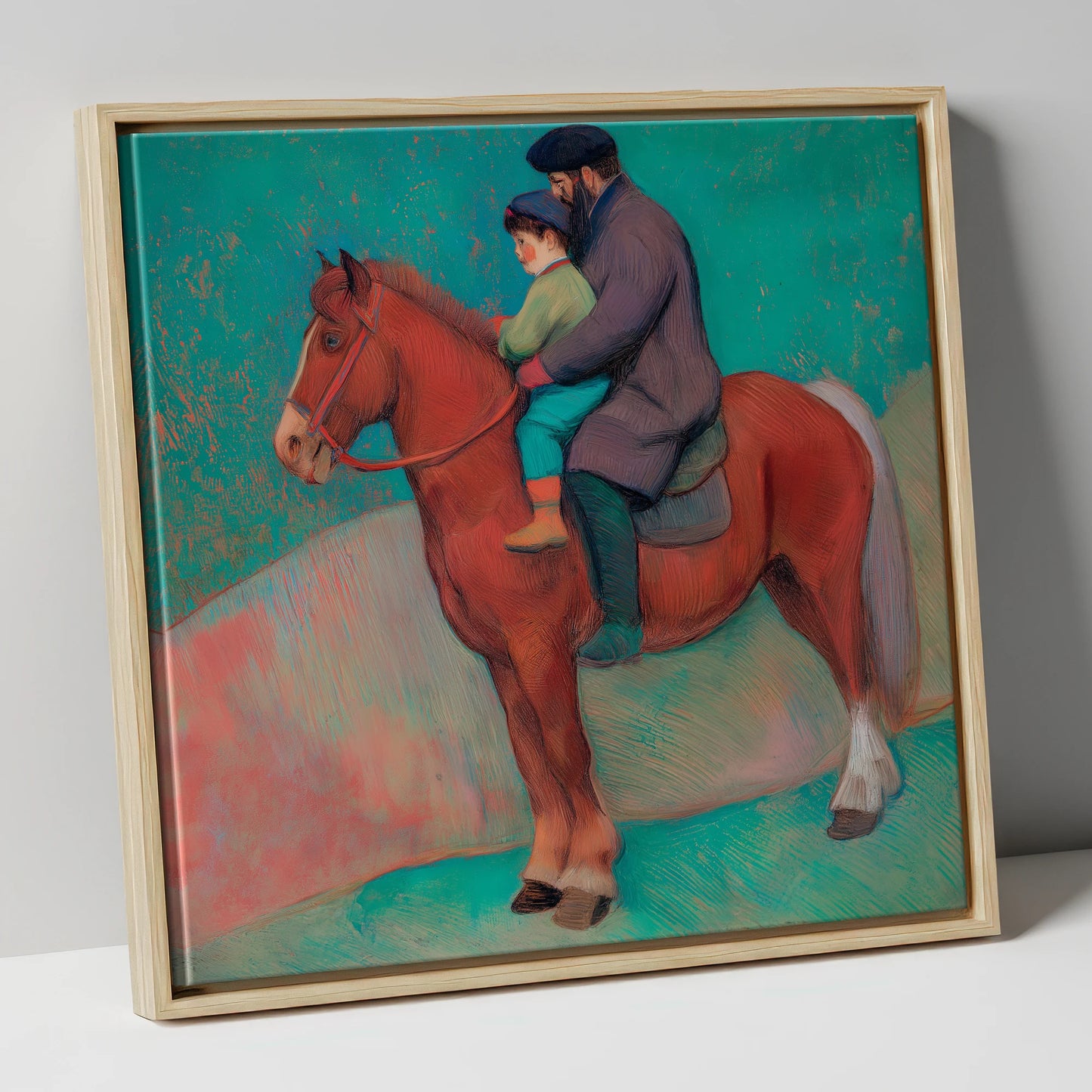 A Shared Journey horse & rider canvas wall art in natural frame