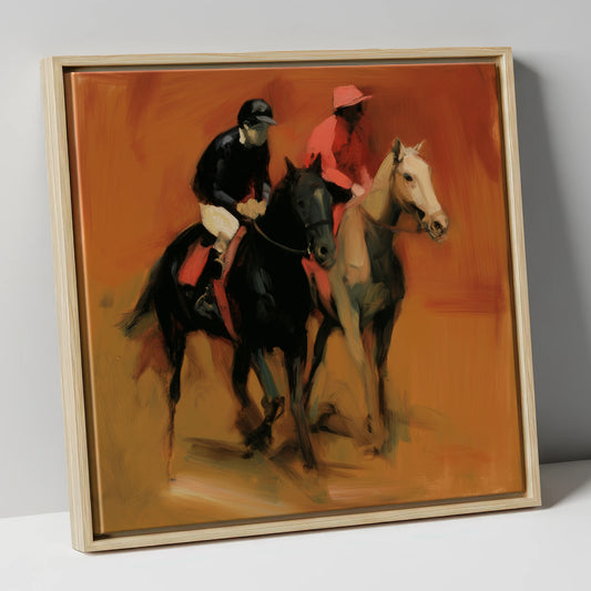 Towards the Start racing horse canvas wall art in natural frame