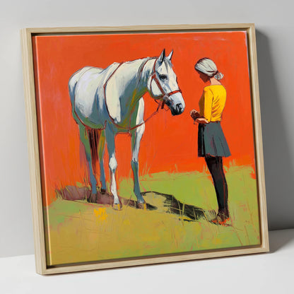 A Quiet Understanding horse & rider canvas wall art in natural frame