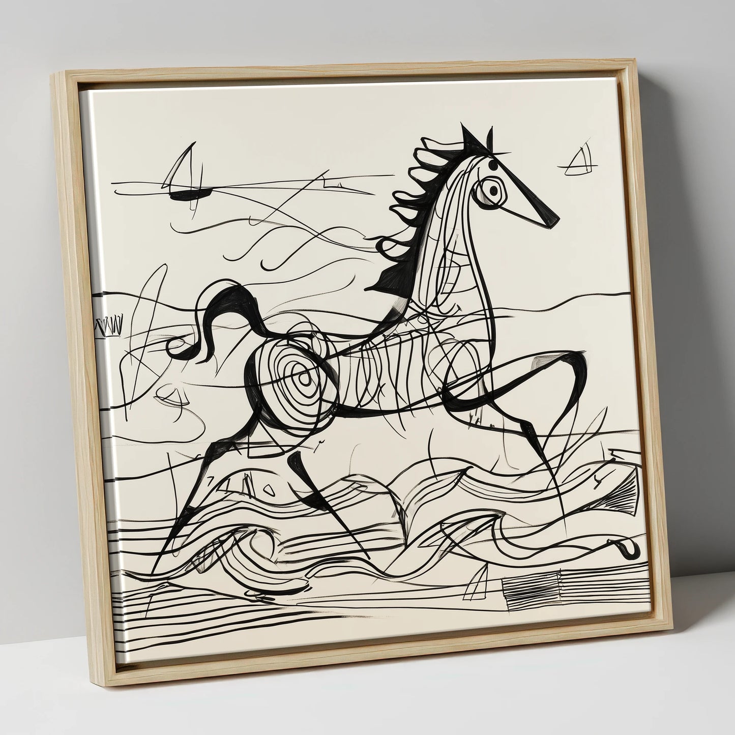 Structural Seaside Canter beach horse canvas wall art in natural frame