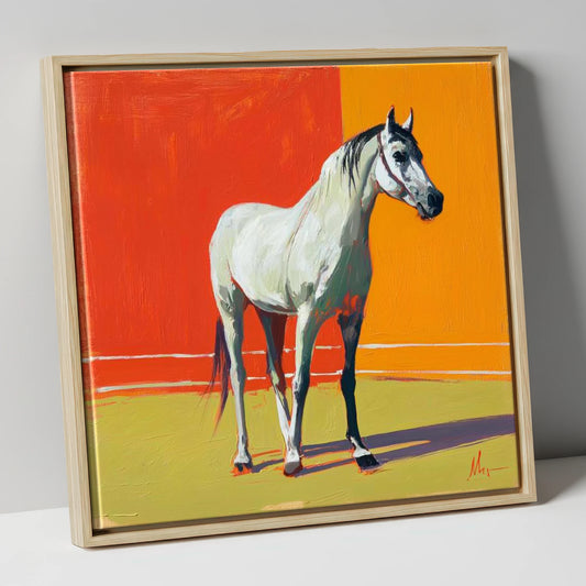 Radiance In Grey horse breed canvas wall art in natural frame