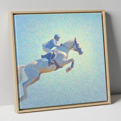 Luminous Ascent show jumping horse canvas wall art in natural frame