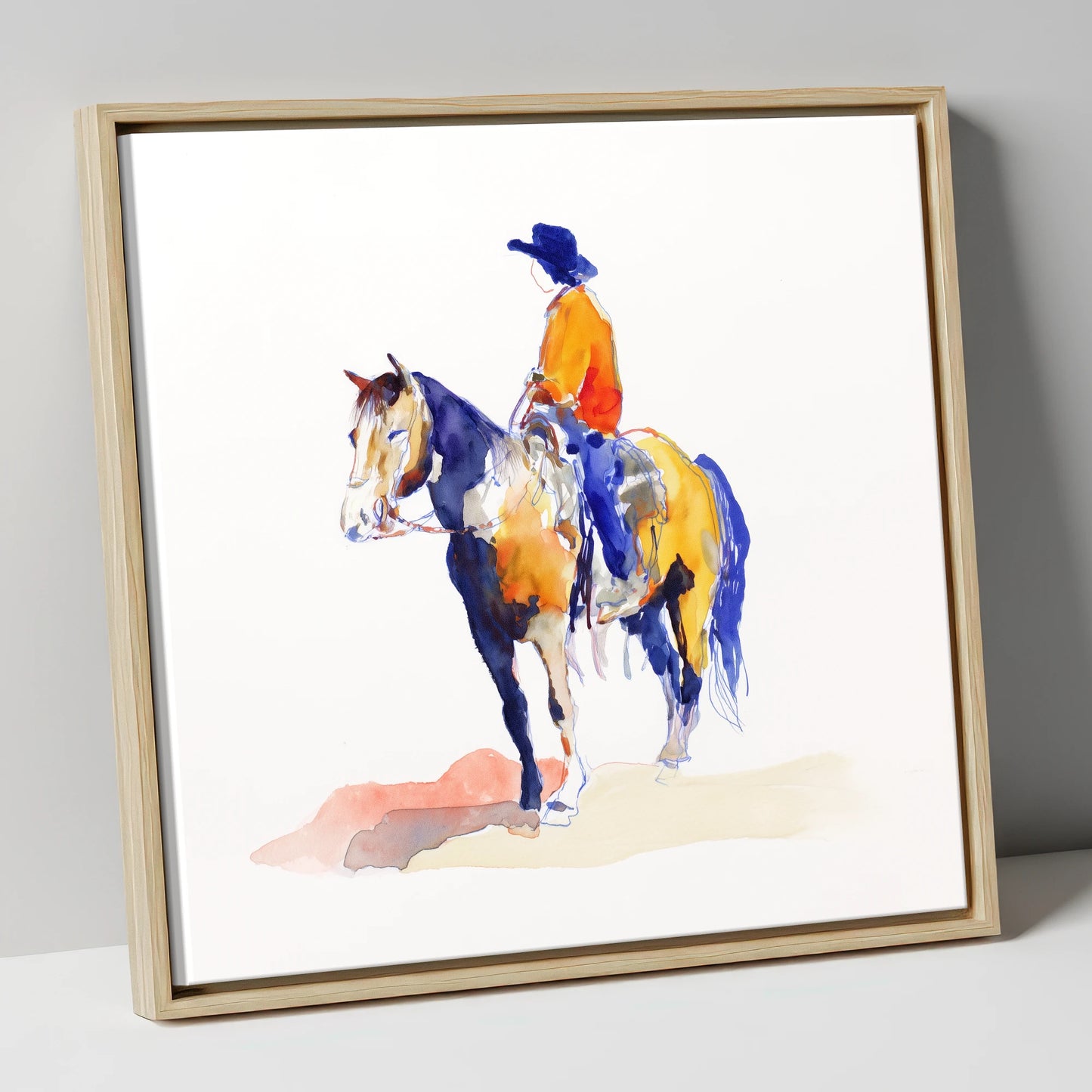 Vivid Western Rider western horse canvas wall art in natural frame