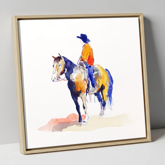 Vivid Western Rider western horse canvas wall art in natural frame