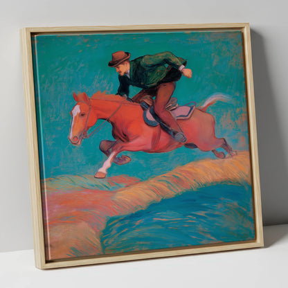 The Bold Leap show jumping horse canvas wall art in natural frame