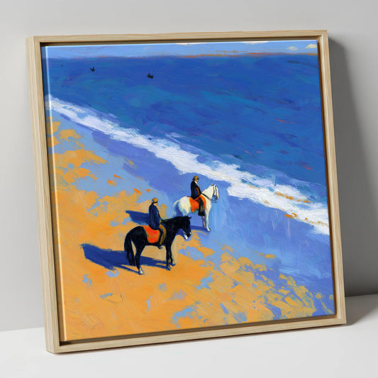 Sunlit Coastal Hack horse landscape canvas wall art in natural frame