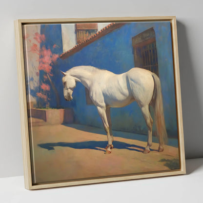 Andalusian in Azure horse breed canvas wall art in natural frame