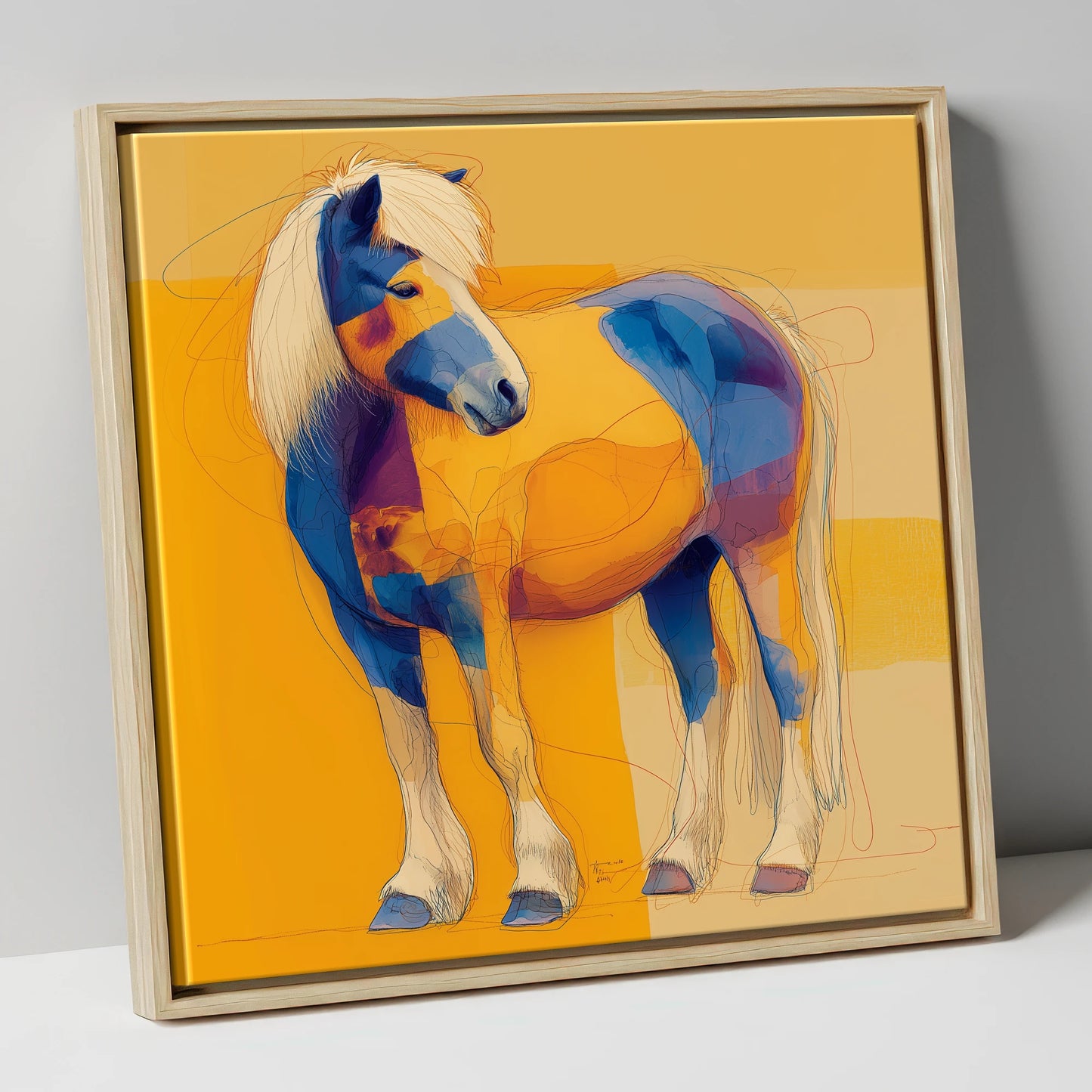 Vibrant Native Spirit horse breed canvas wall art in natural frame