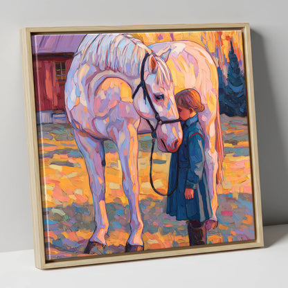 A Quiet Connection horse & rider canvas wall art in natural frame