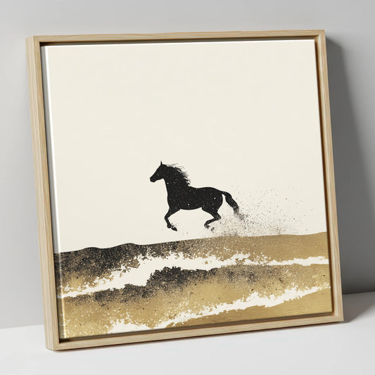 Gilded Coastal Gallop beach horse canvas wall art in natural frame