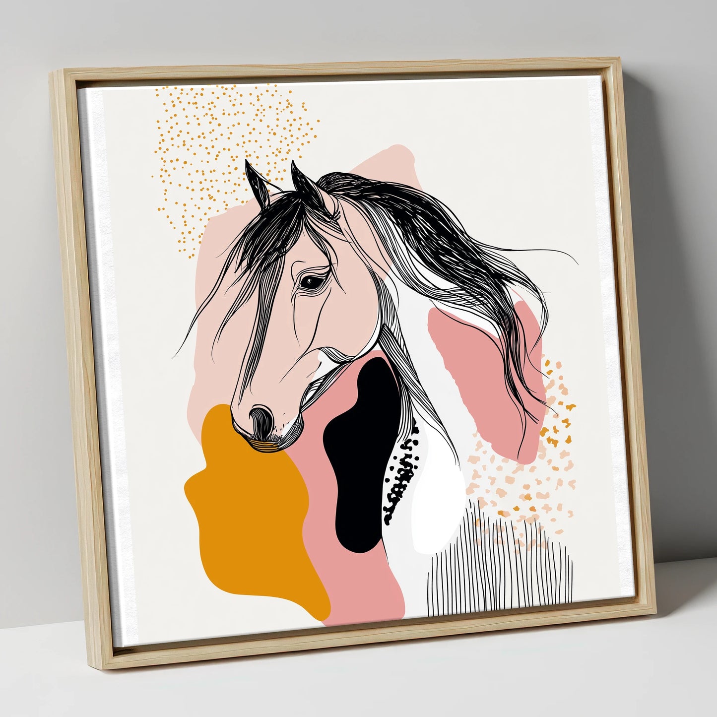Graphic Equine Elegance horse & rider canvas wall art in natural frame