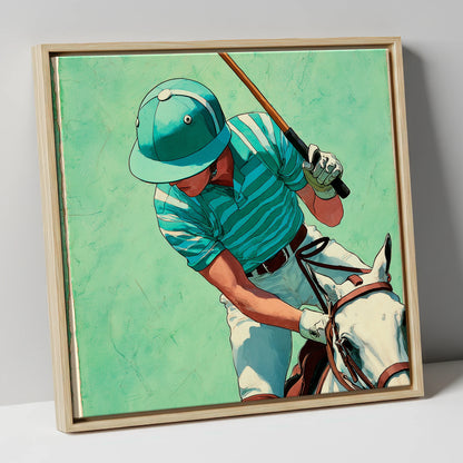 The Striker's Focus polo horse canvas wall art in natural frame