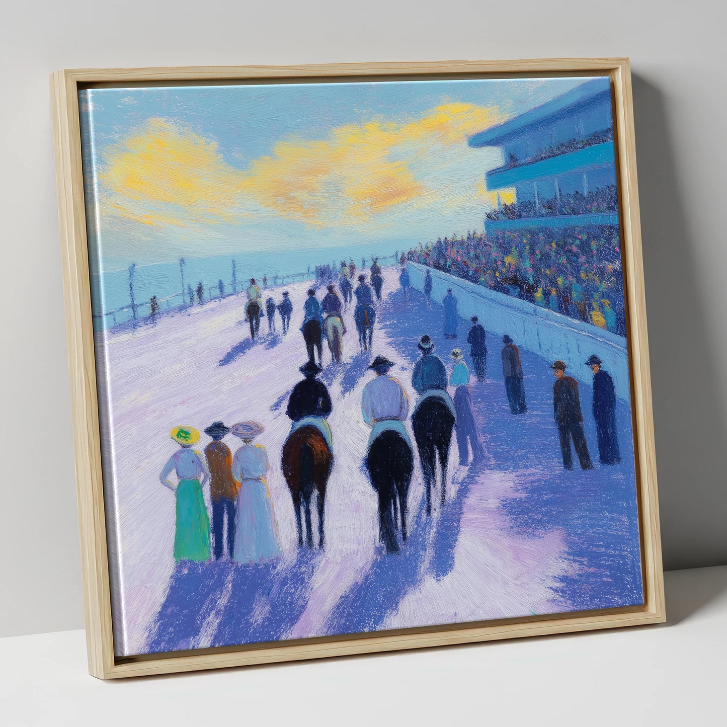 Parade Before the Post racing horse canvas wall art in natural frame
