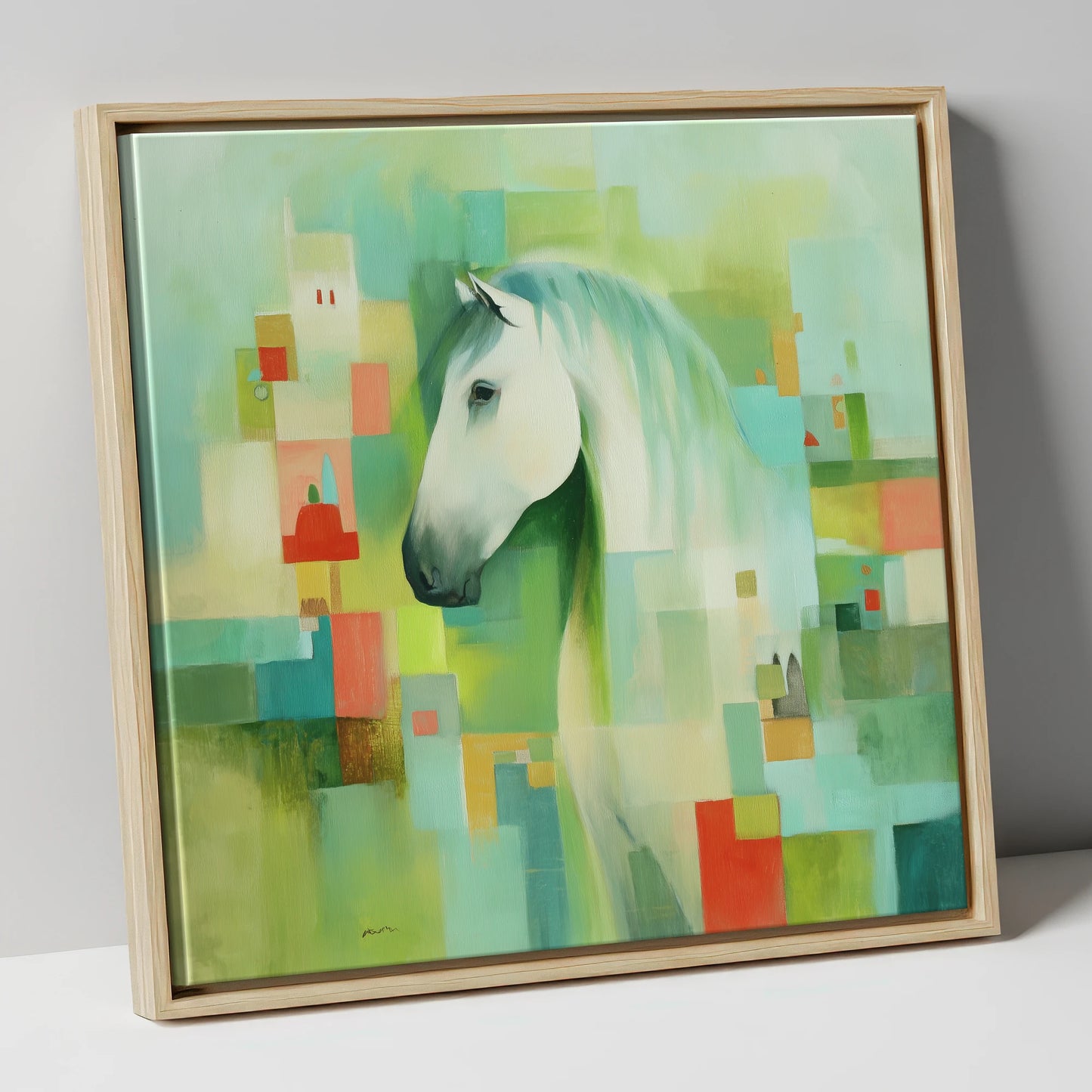 Abstract Grey Harmony horse breed canvas wall art in natural frame