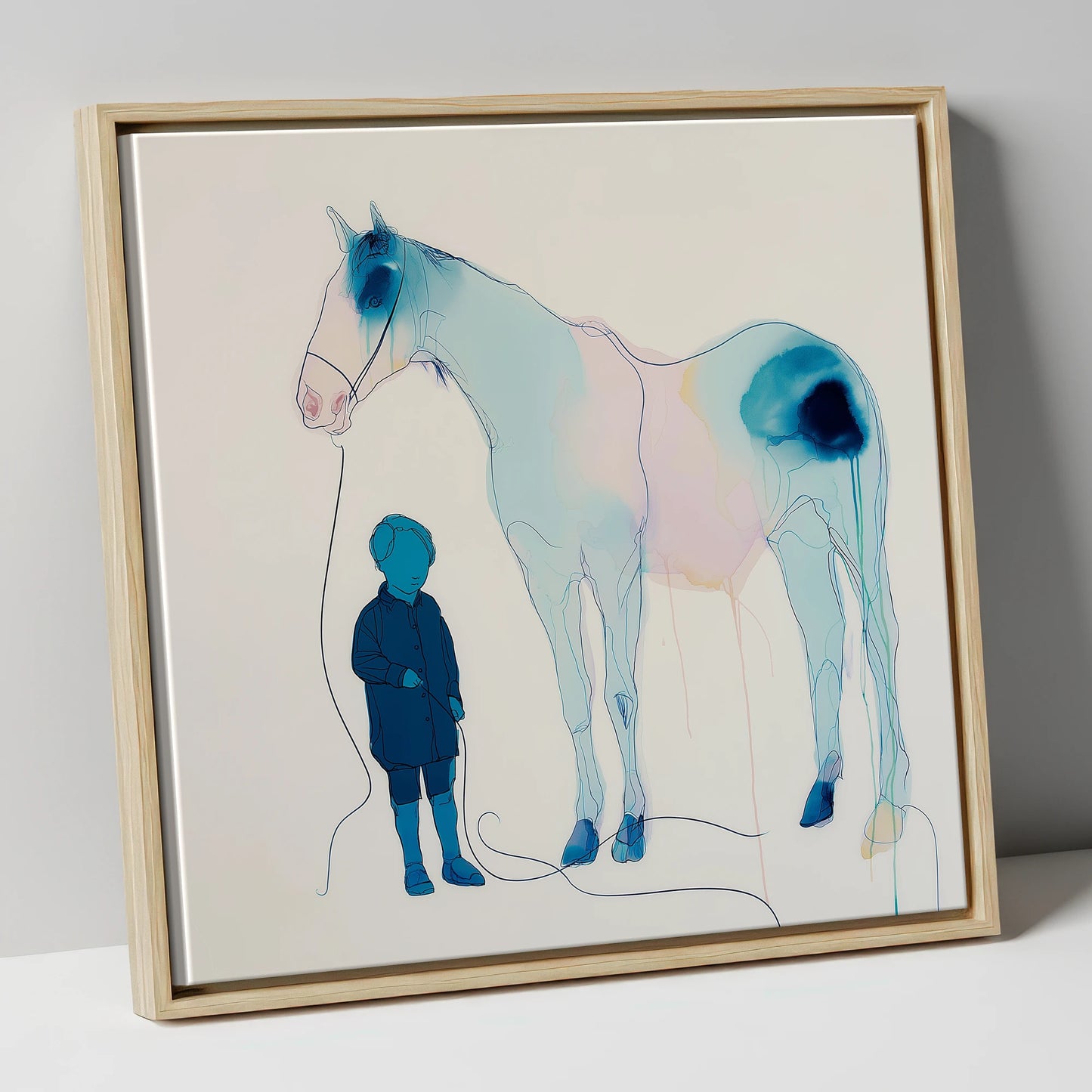 The Gentle Guide horse & rider canvas wall art in natural frame