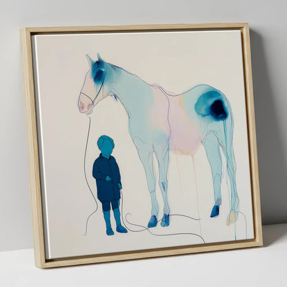 The Gentle Guide horse & rider canvas wall art in natural frame
