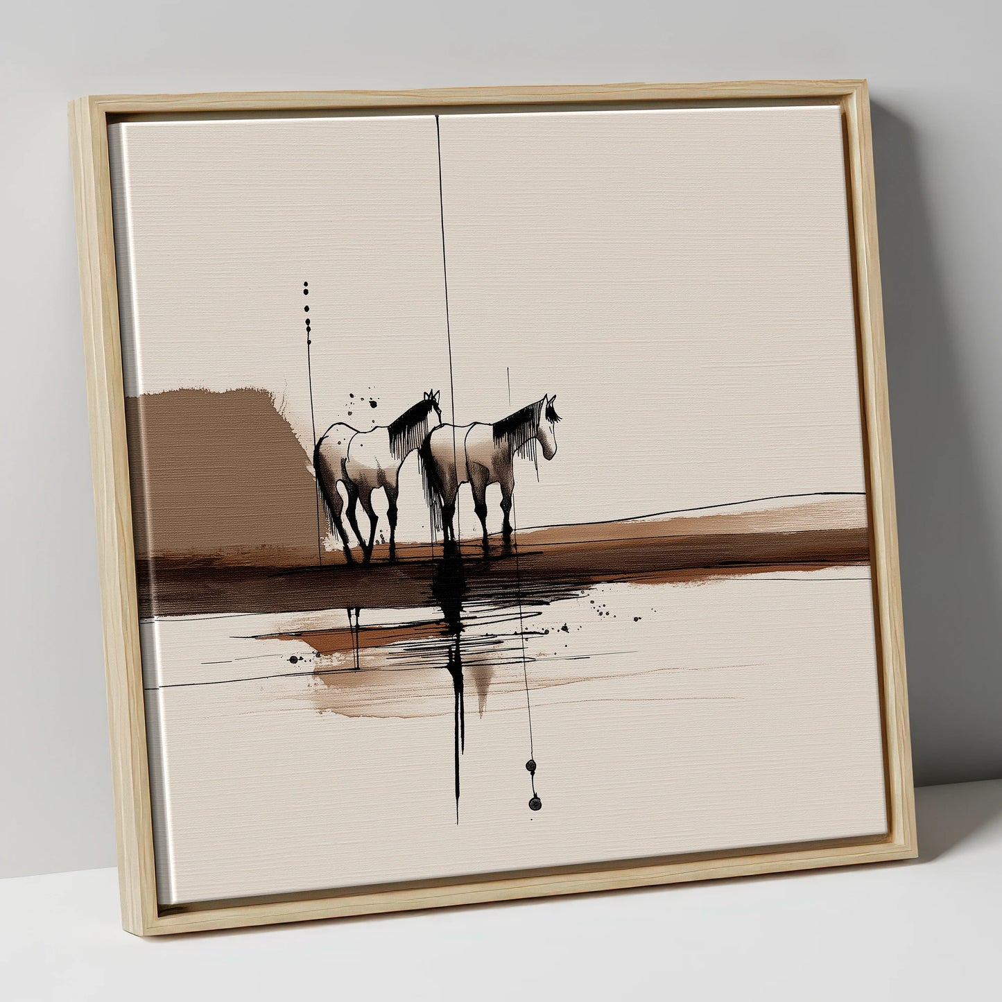 Silent Companions horse landscape canvas wall art in natural frame