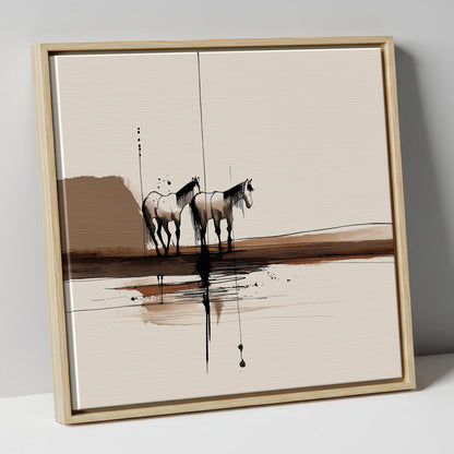 Silent Companions horse landscape canvas wall art in natural frame