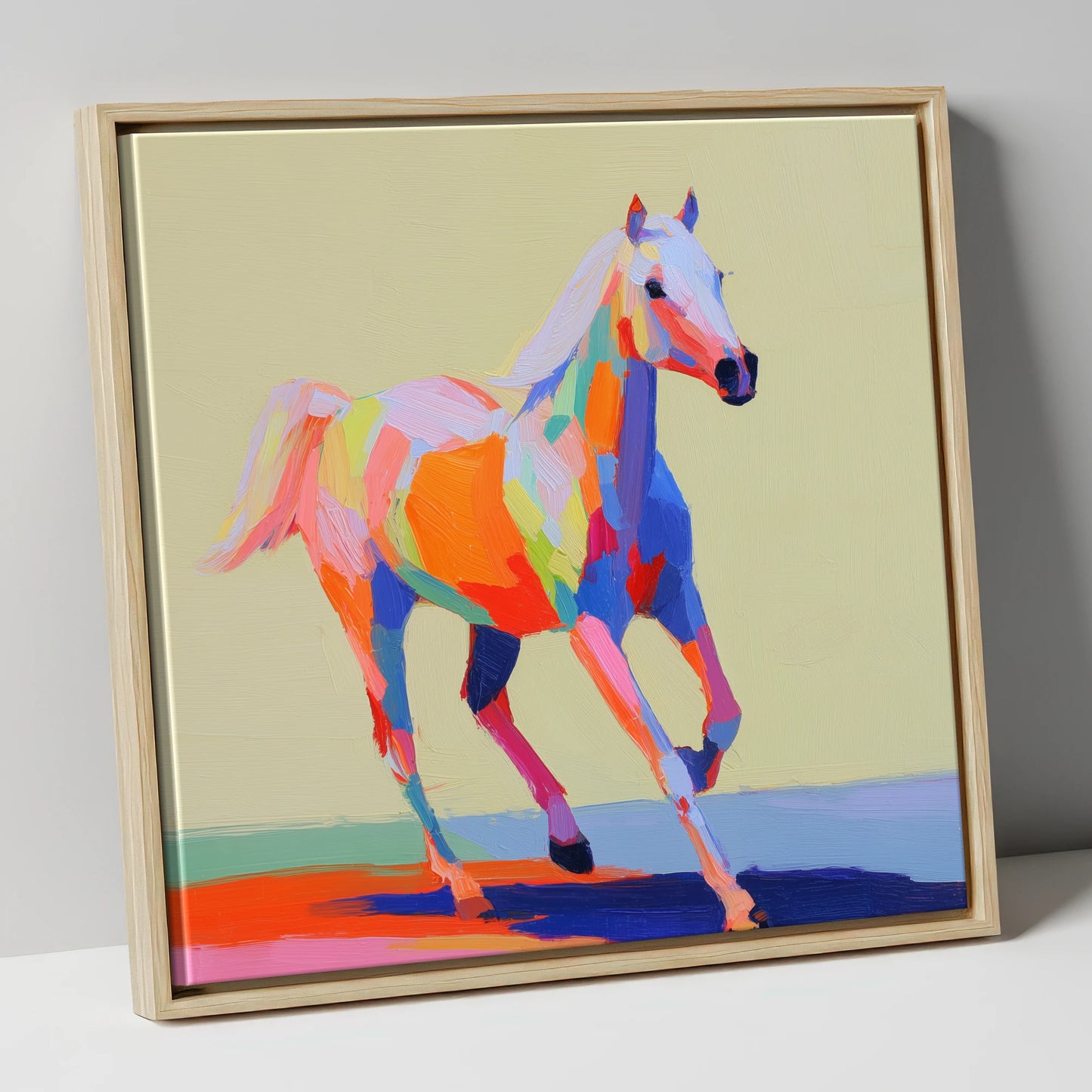 Prismatic Canter horse breed canvas wall art in natural frame