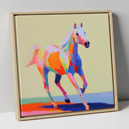 Prismatic Canter horse breed canvas wall art in natural frame